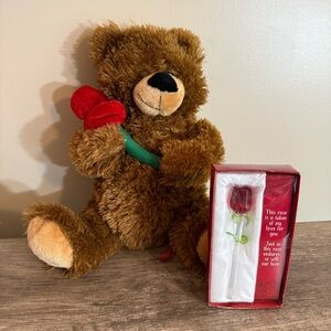 Glass Rose and Plush Teddy bear with rose Valentine’s Day